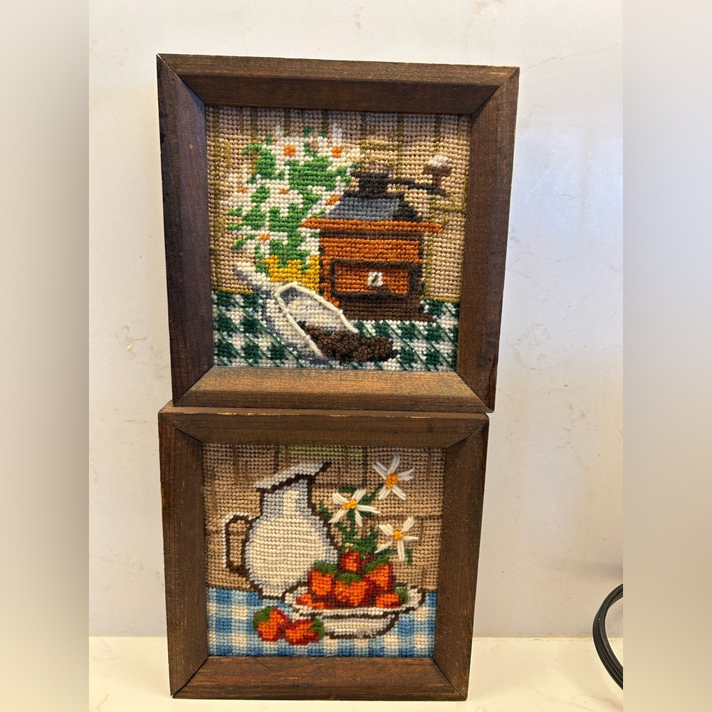 Vintage Framed Cross Stitch Still Life Scenes- Floral, Fruit & Coffee Motifs - Picture 13 of 16